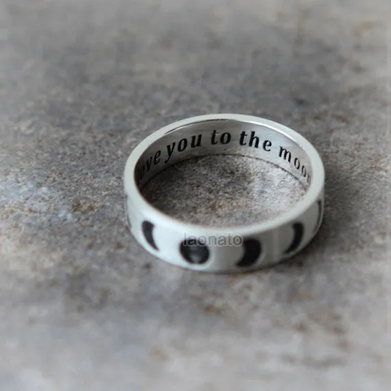 Personalized Moon Phases Ring in sterling silver / initials, date, words