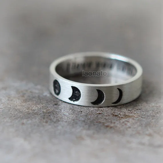 Personalized Moon Phases Ring in sterling silver / initials, date, words