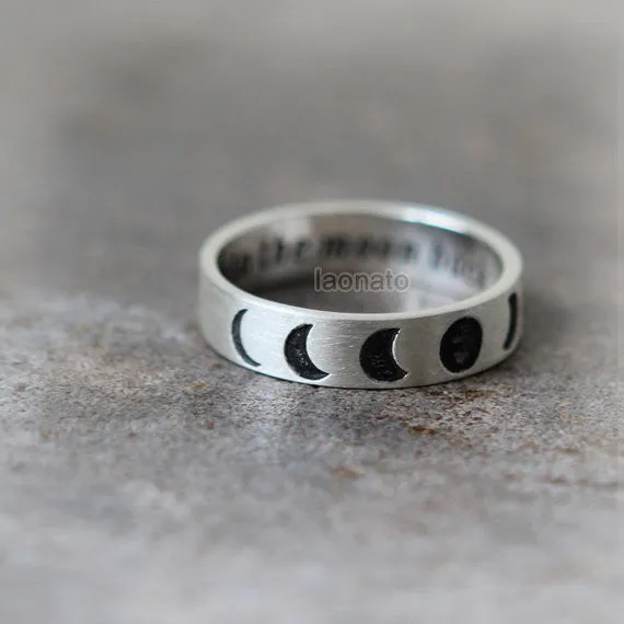 Personalized Moon Phases Ring in sterling silver / initials, date, words