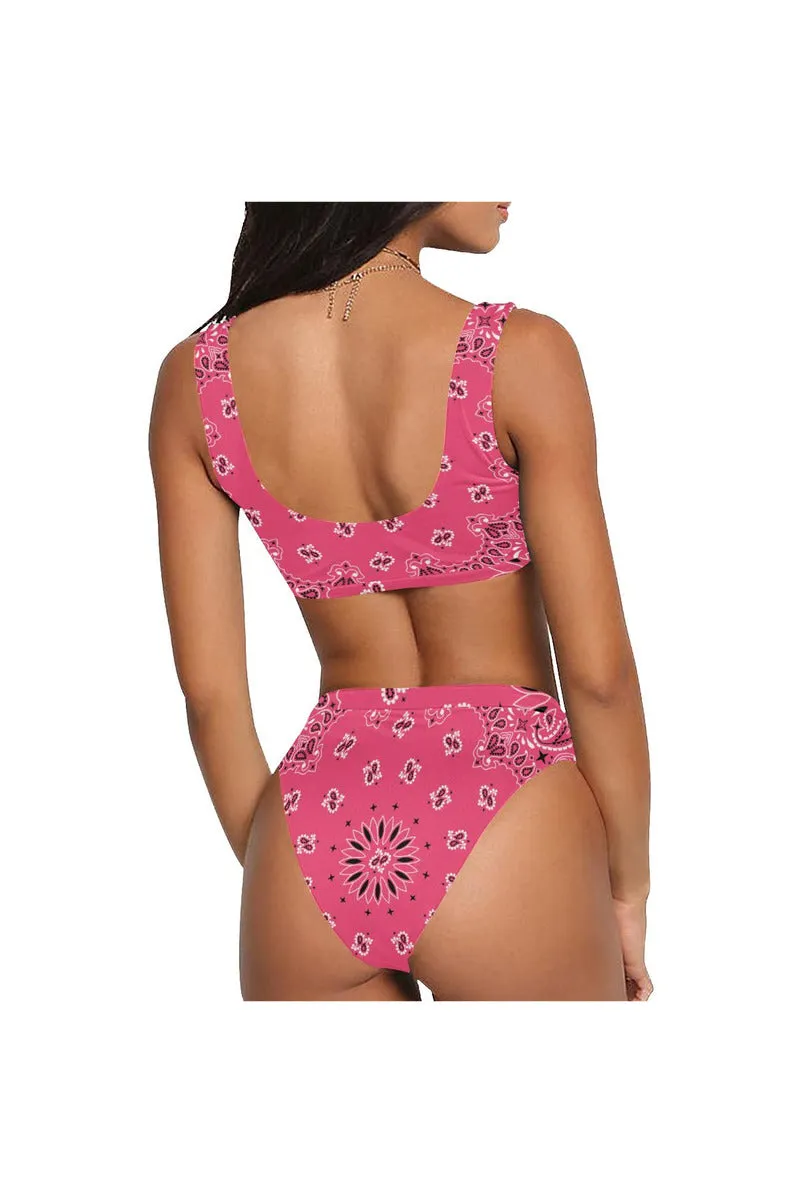 pink bandana Sport Top & High-Waisted Bikini Swimsuit