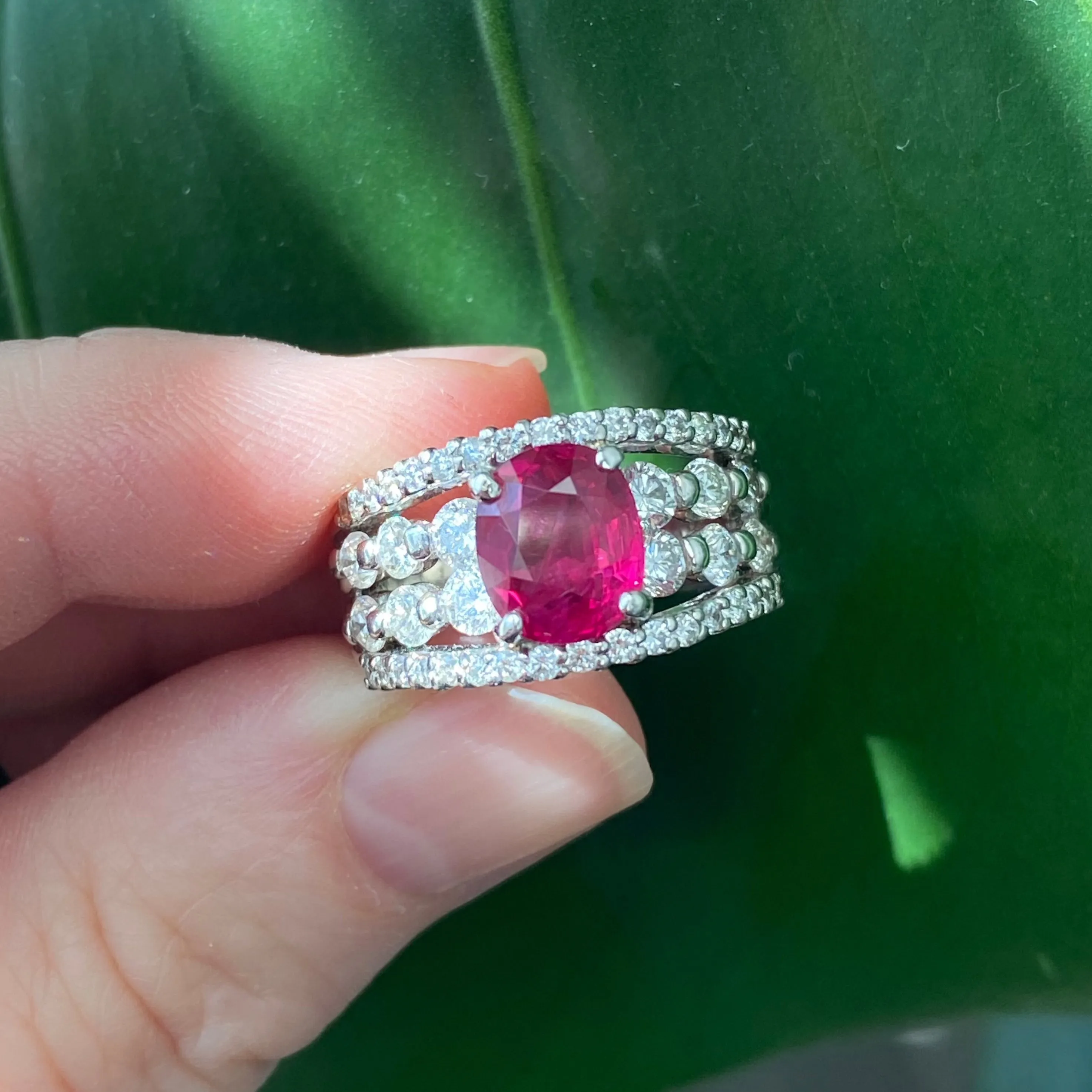 Platinum Certified Burma Ruby and Diamond Ring