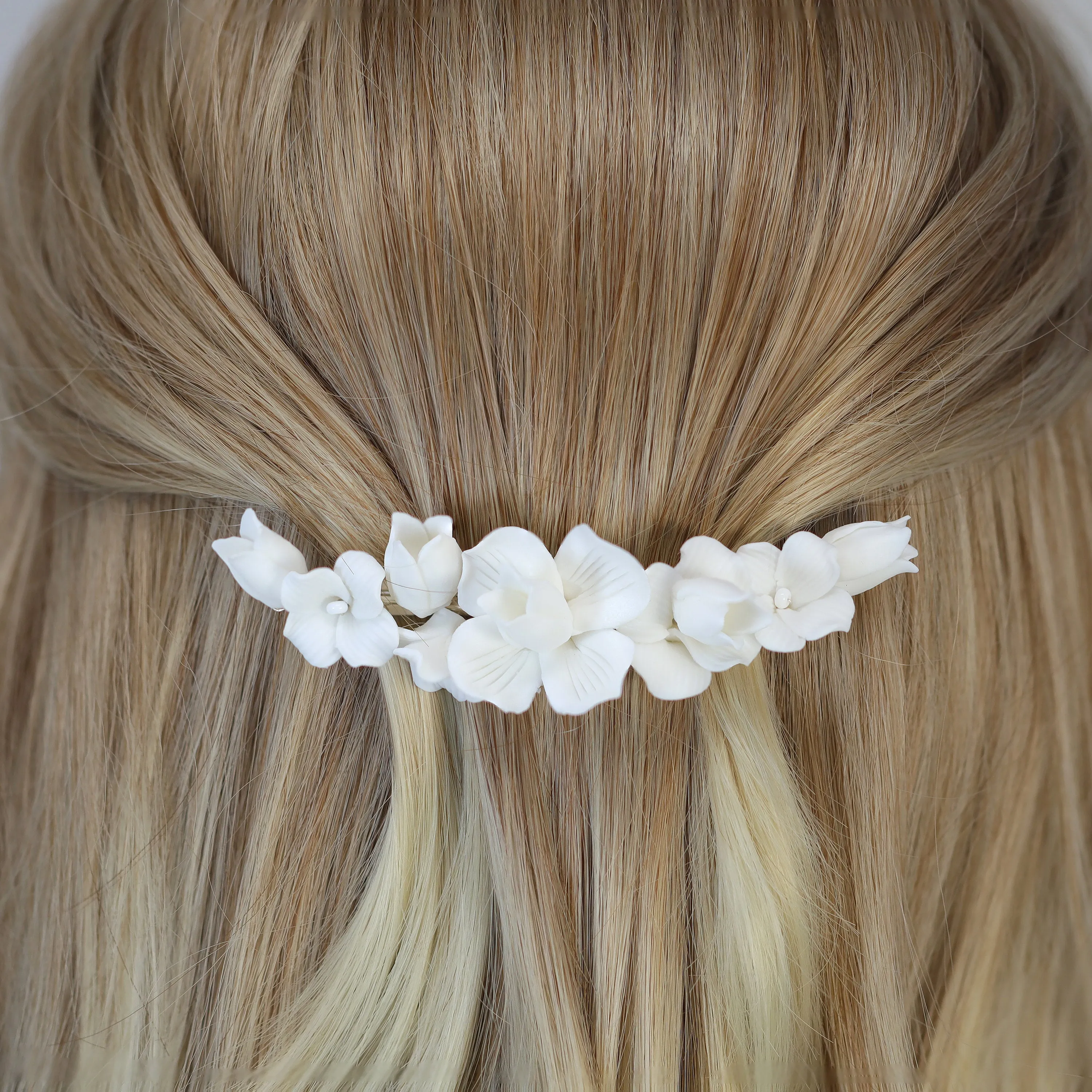 Porcelain White Flower Blossom Bridal Hair Clip, Bridal Hair Accessories, Bridesmaid Gift, Wedding Hair Accessory, Bridal Large Hair Clip