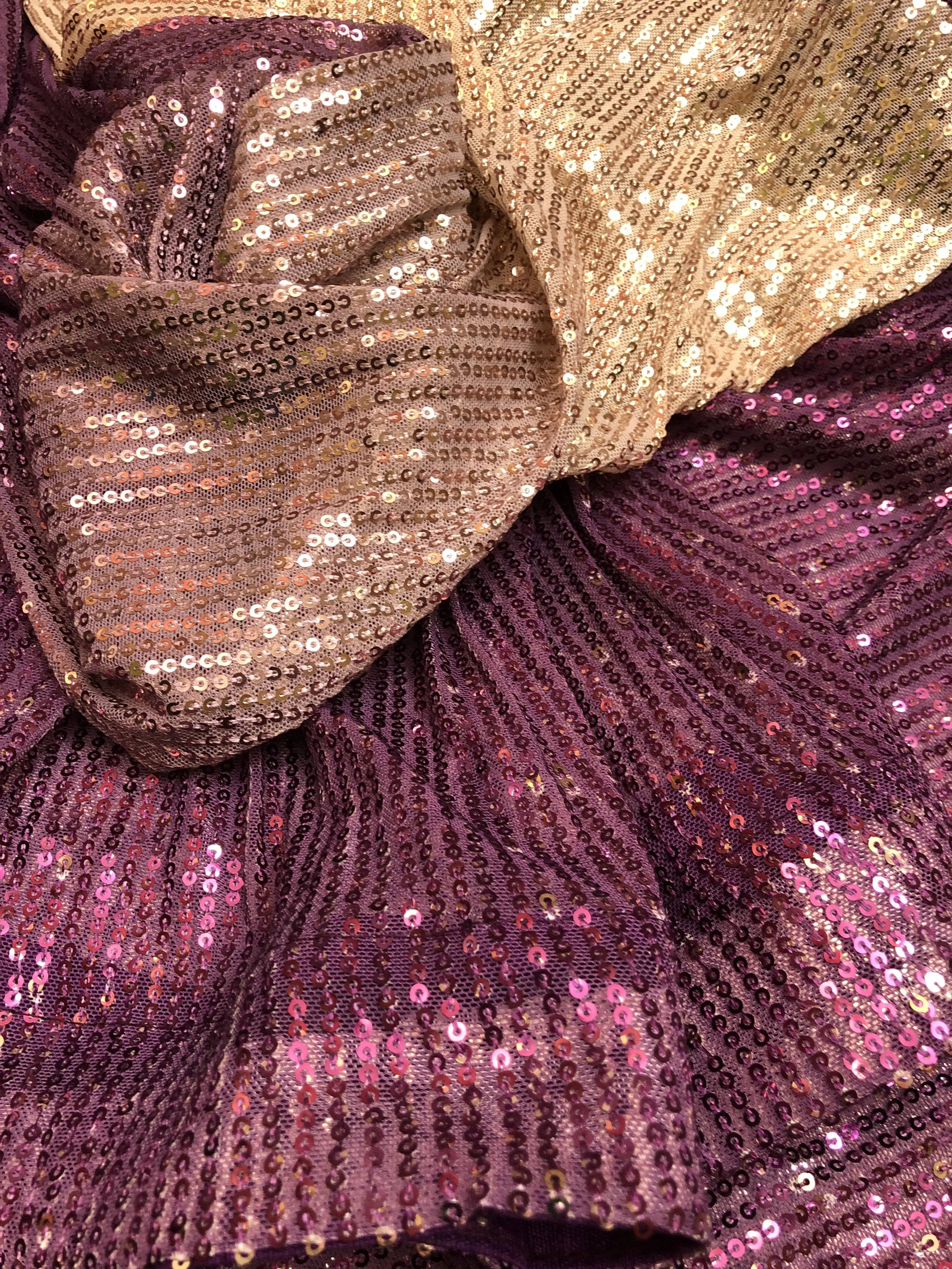 Purple and Butter Color Two Shade Designer Net Saree with Sequin Work