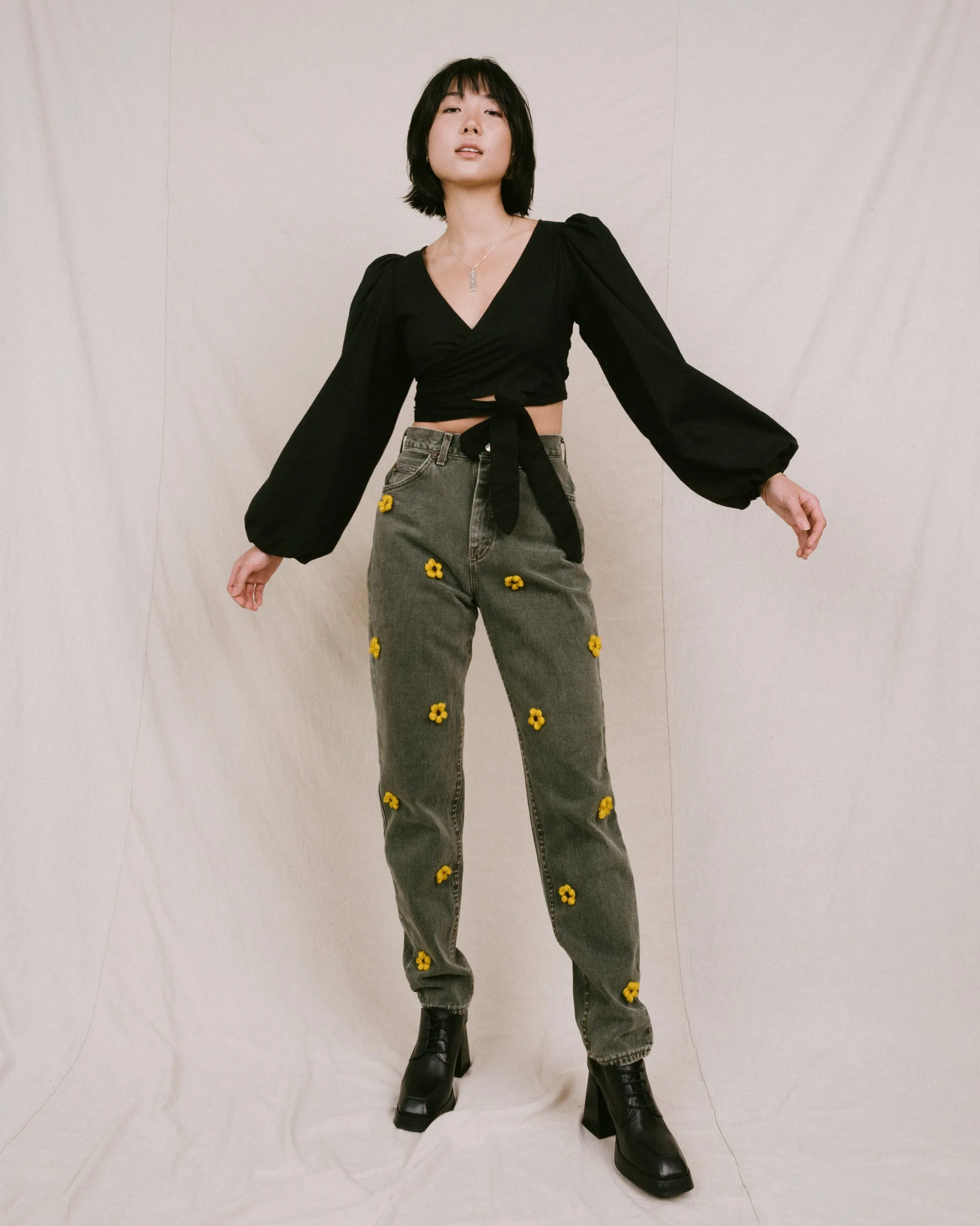 Remade Vintage Flower Denim Pants (S)