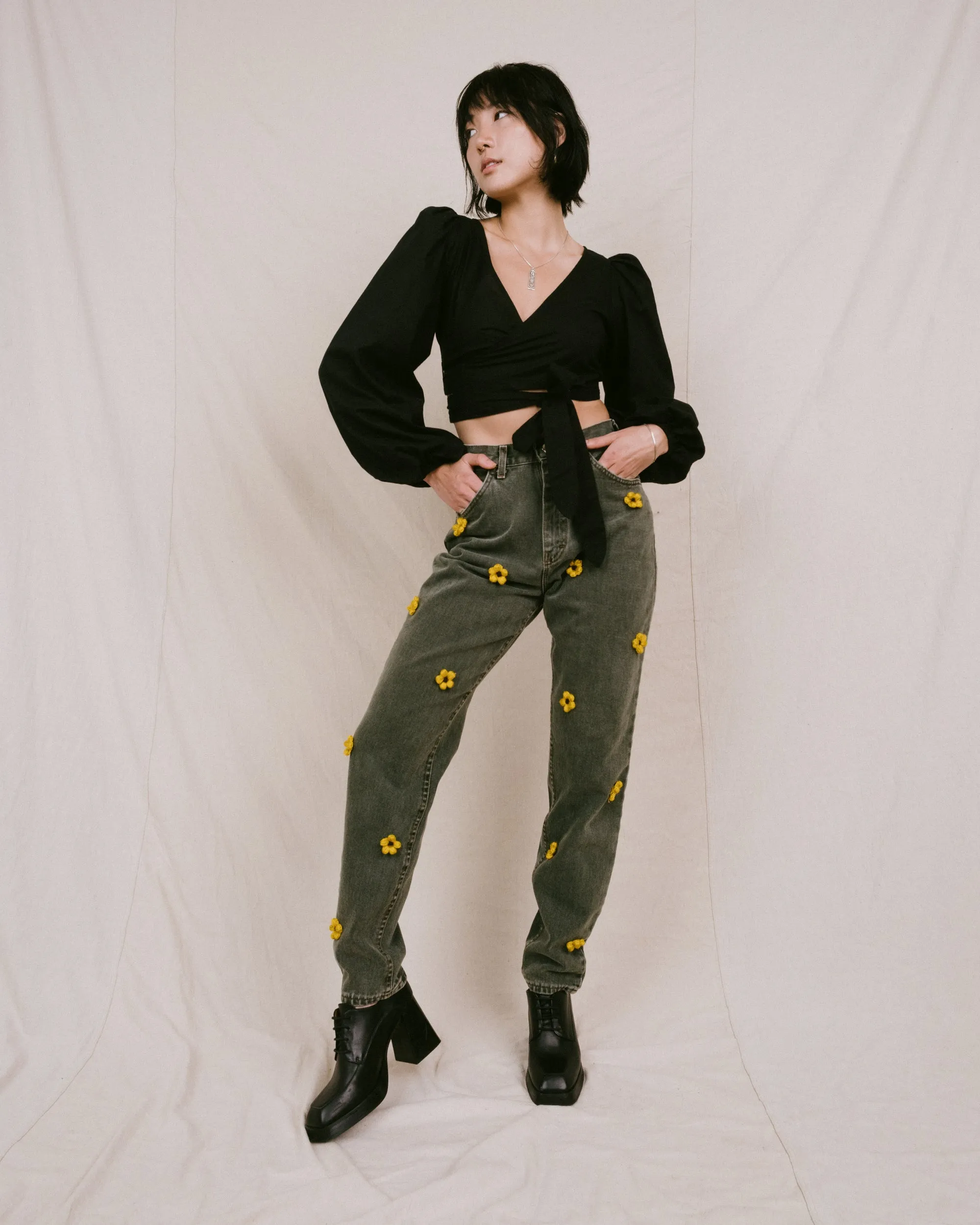 Remade Vintage Flower Denim Pants (S)