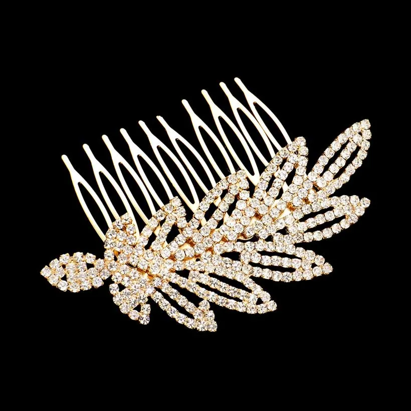 Rhinestone Pave Leaf Hair Comb