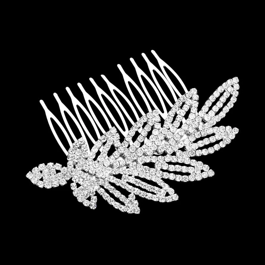 Rhinestone Pave Leaf Hair Comb