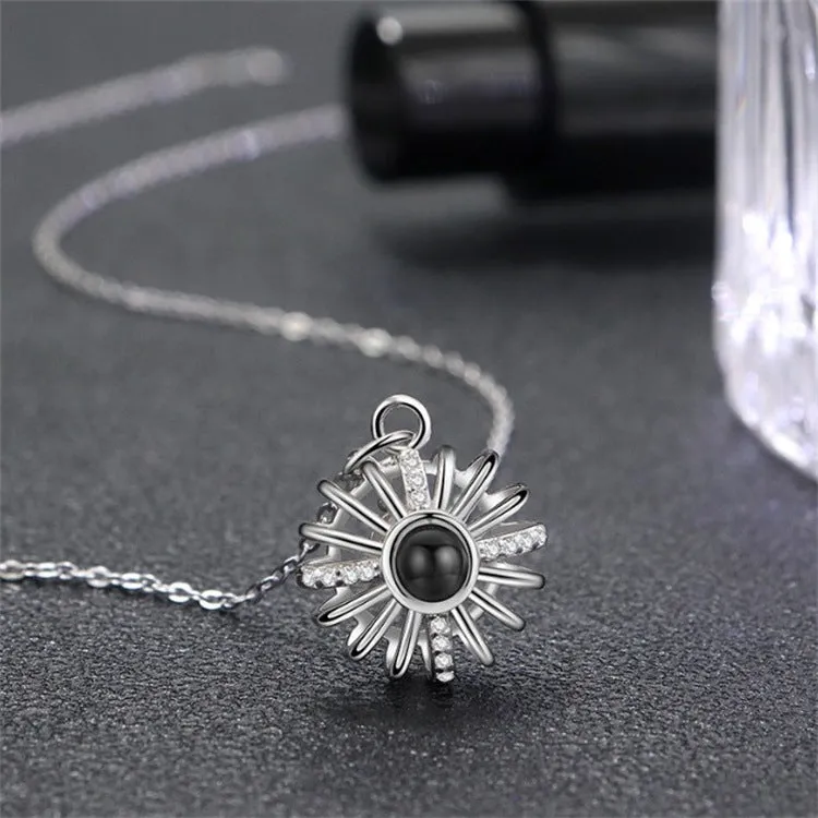 Round Sun Hollow Necklace with Picture Inside