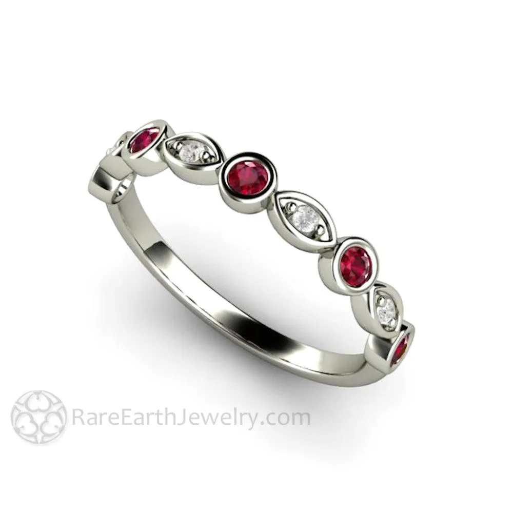 Ruby and Diamond Ring or Wedding Band July Birthstone