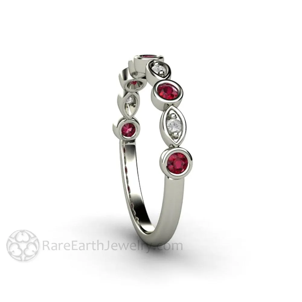 Ruby and Diamond Ring or Wedding Band July Birthstone