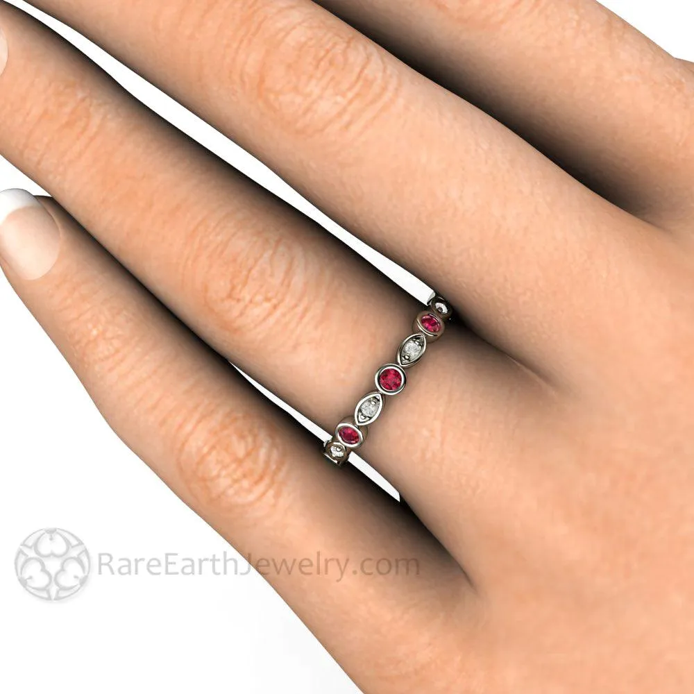 Ruby and Diamond Ring or Wedding Band July Birthstone