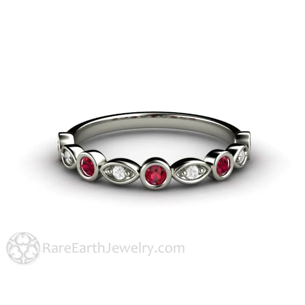 Ruby and Diamond Ring or Wedding Band July Birthstone