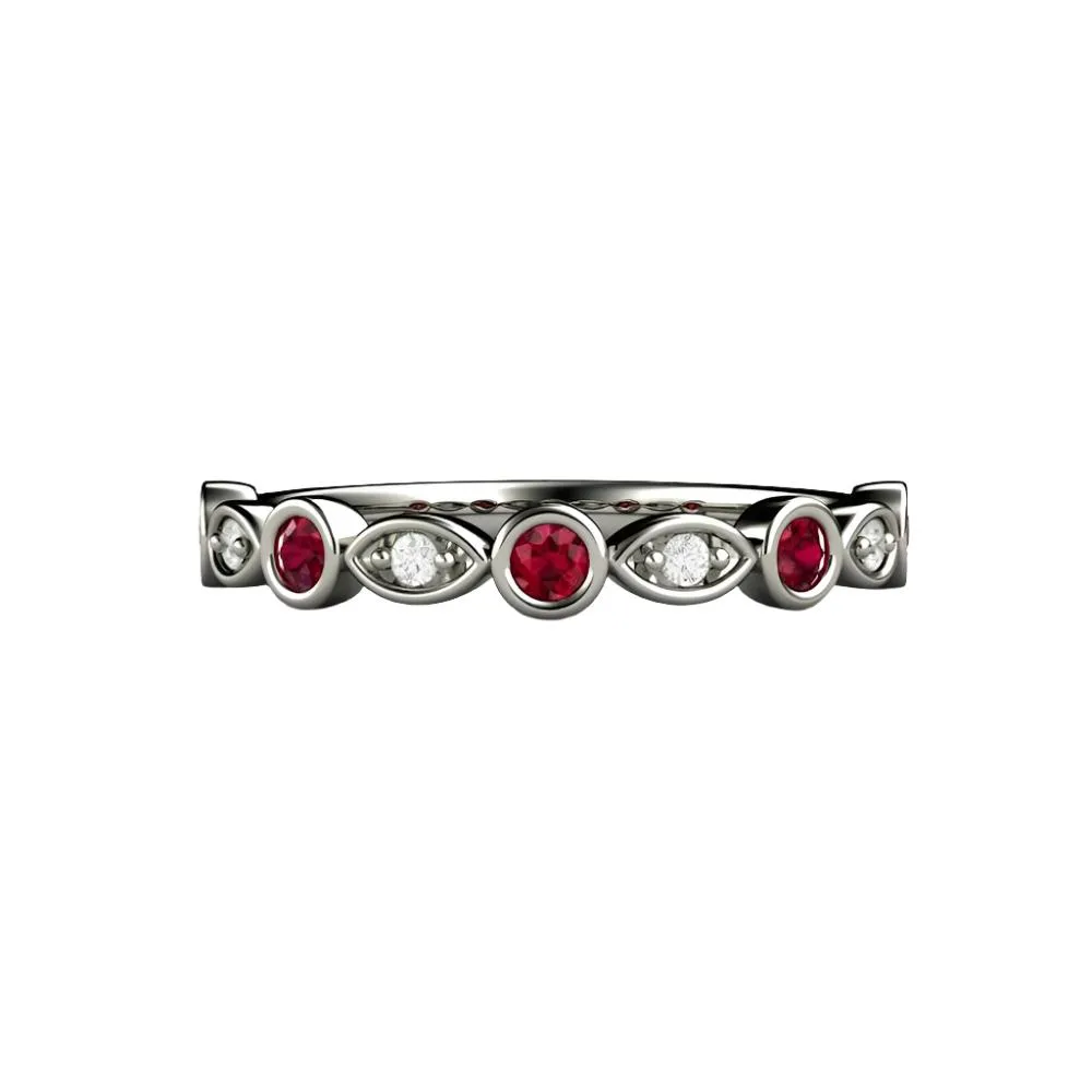 Ruby and Diamond Ring or Wedding Band July Birthstone