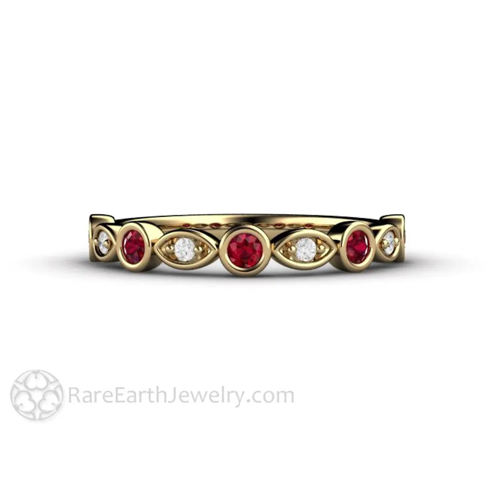 Ruby and Diamond Ring or Wedding Band July Birthstone