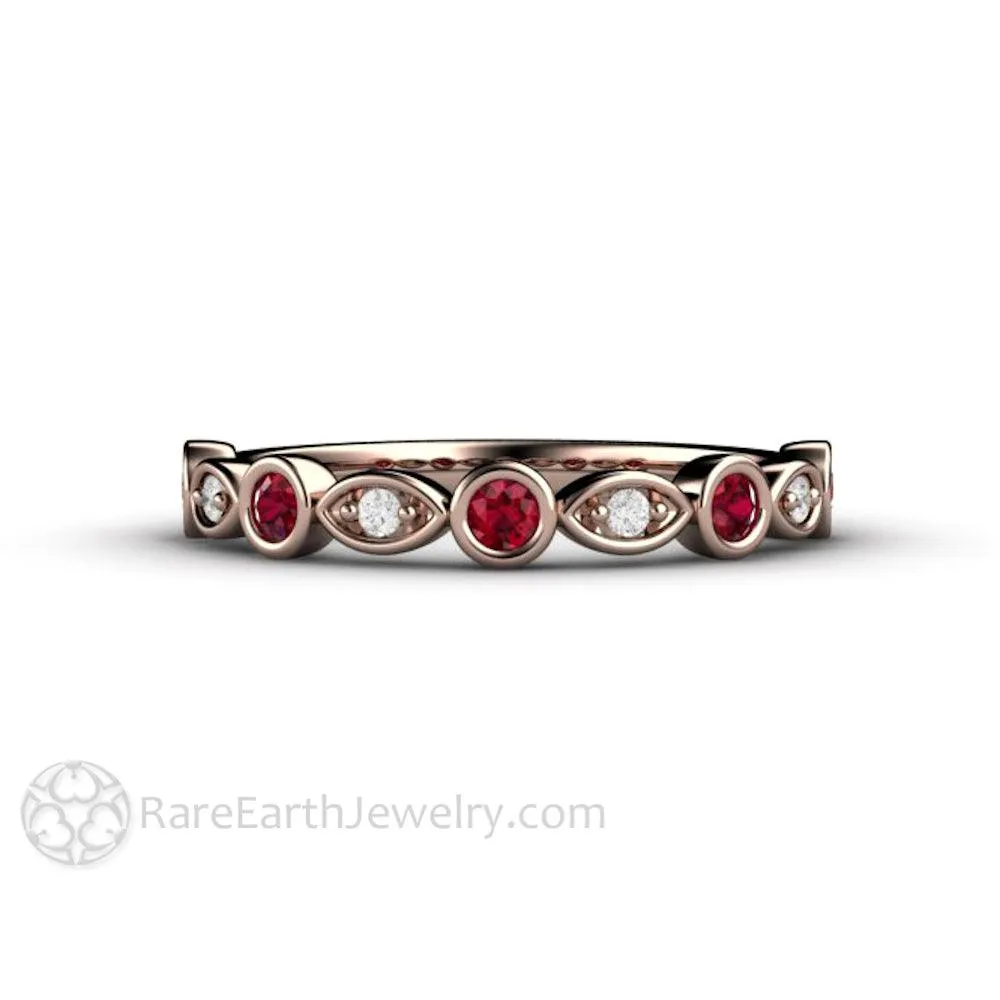 Ruby and Diamond Ring or Wedding Band July Birthstone