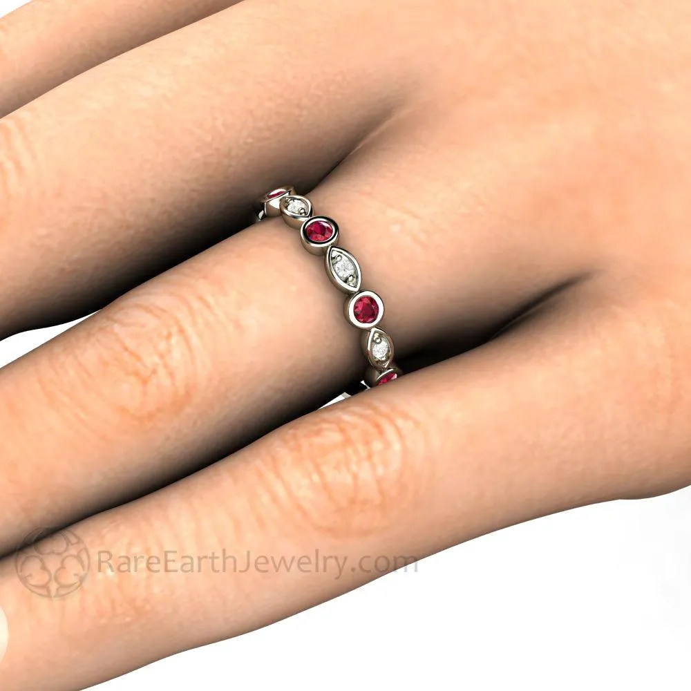 Ruby and Diamond Ring or Wedding Band July Birthstone