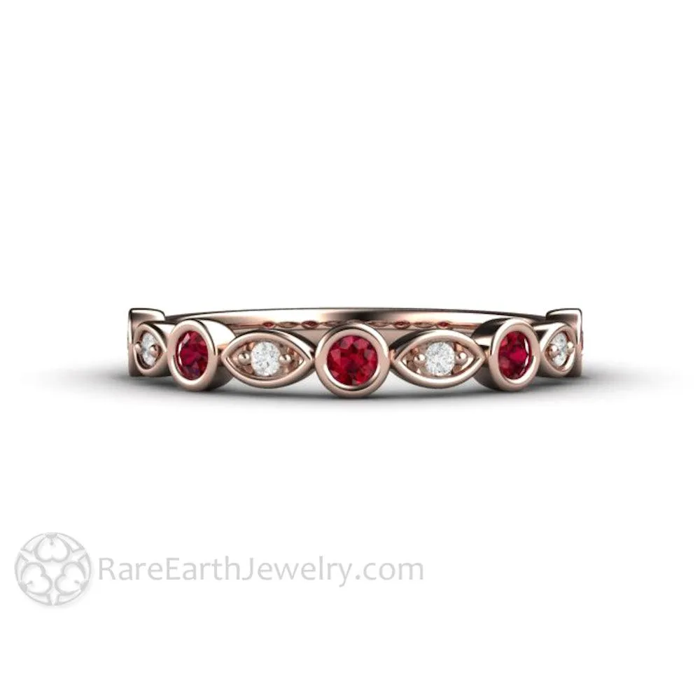 Ruby and Diamond Ring or Wedding Band July Birthstone