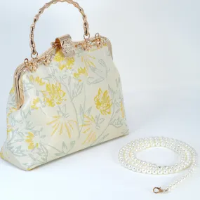 Shimmering Gold Yellow Floral Embroidered Fabric Floral Bridal Wedding Bag, Statement Bag, Evening Wedding Clutch, Cross Body Bag