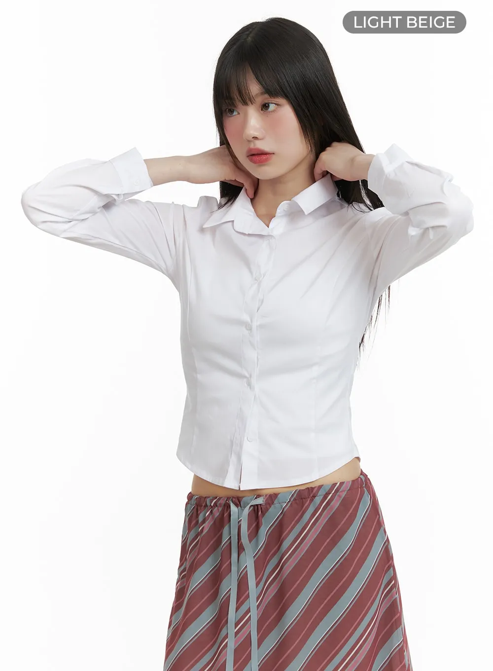 Solid Crop Buttoned Blouse CA411