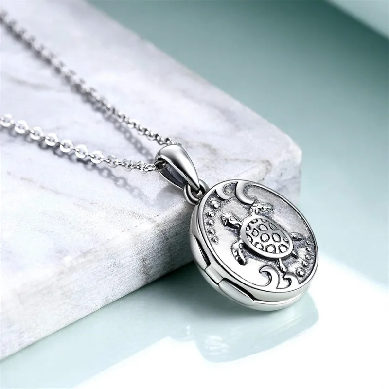 Sterling Silver Locket Necklaces That Hold Pictures Turtle Necklace Gifts for Women Teens Birthday