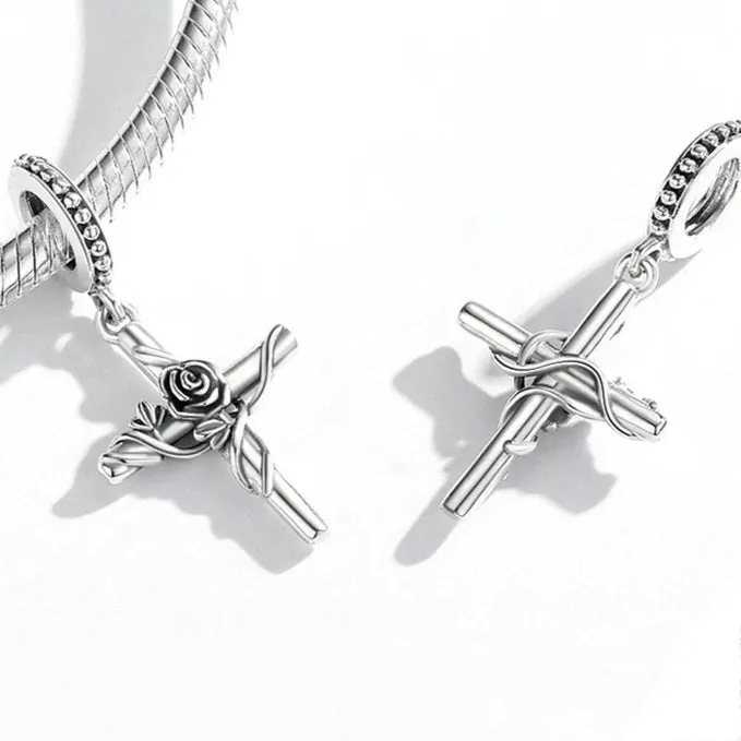 Sterling Silver  Rose Cross Charm