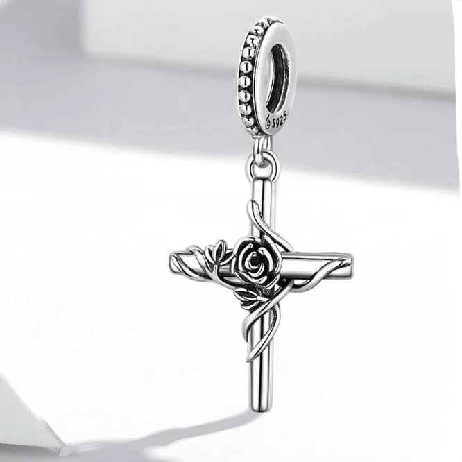 Sterling Silver  Rose Cross Charm