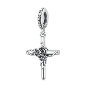 Sterling Silver  Rose Cross Charm