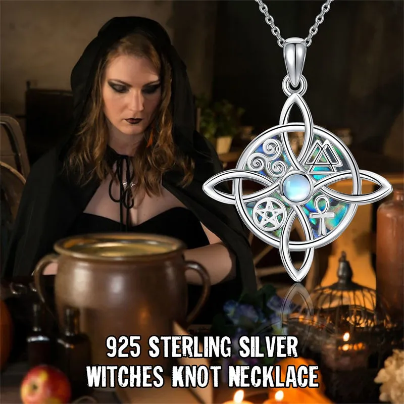 Sterling Silver Witches Knot Necklace Celtic Knot Moonstone Witchcraft Jewelry Gifts for Women Girls