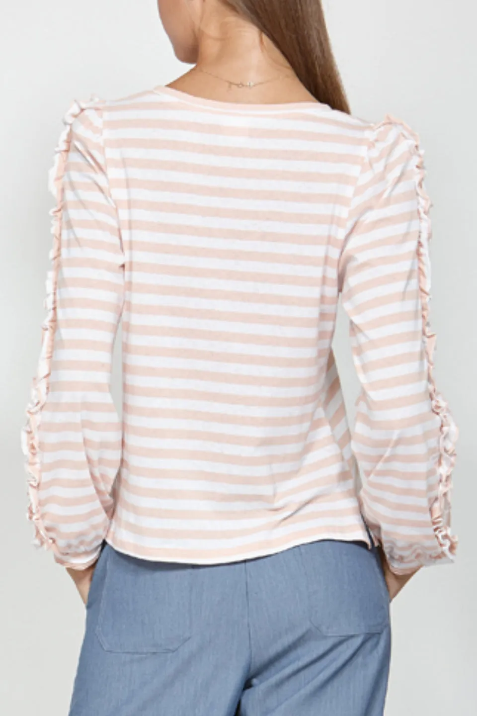 Stripe Blush Ruffle LS Tee