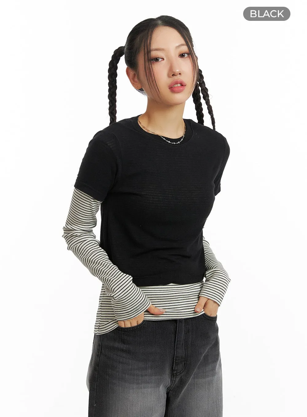 Striped Long Sleeve Layered Tee IM405