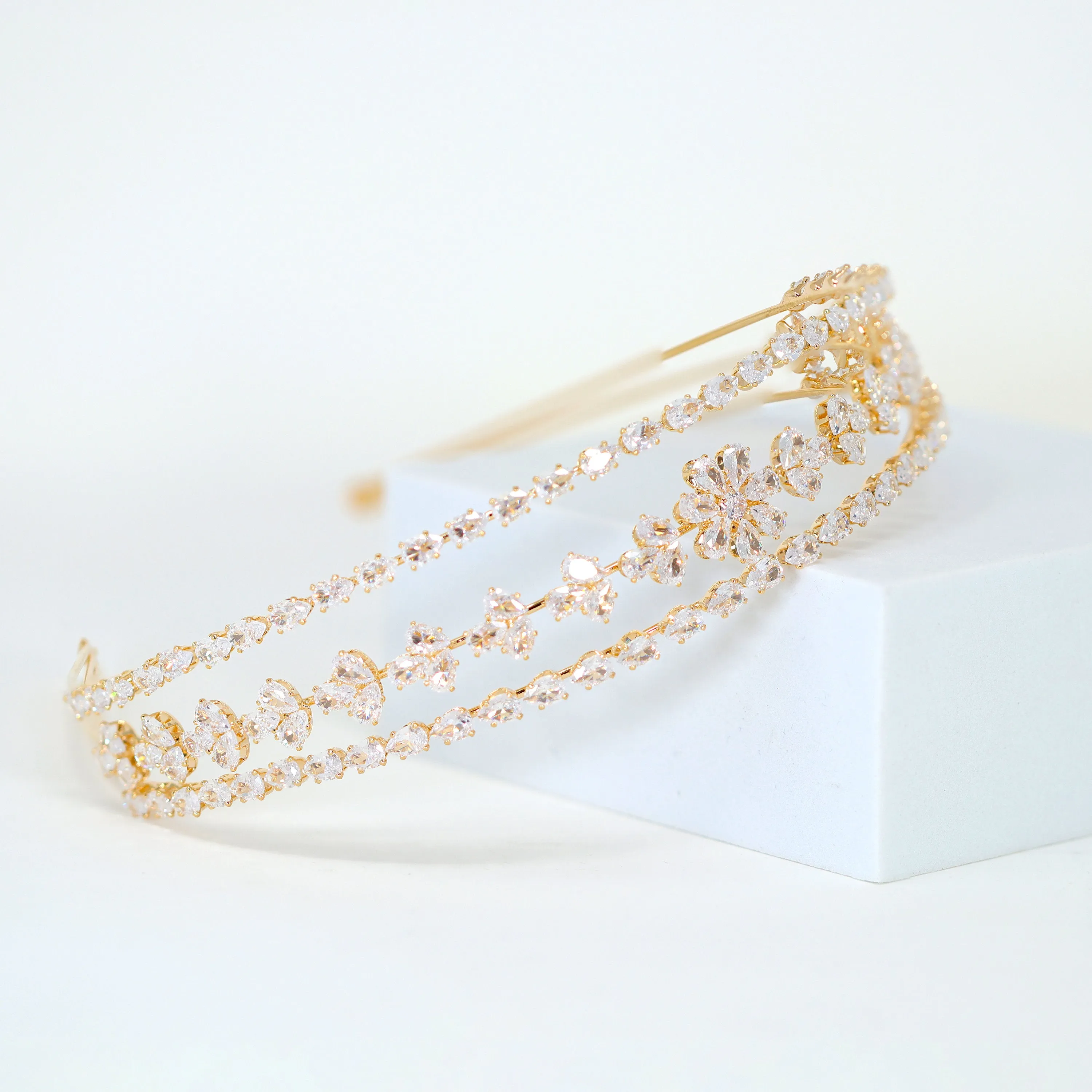 Swarovski Crystals Floral Vine Leaves Three Layer Gold Headband, Hair Vine Headband, Bridal Hair , Rhinestone Headband, Delicate Headband.