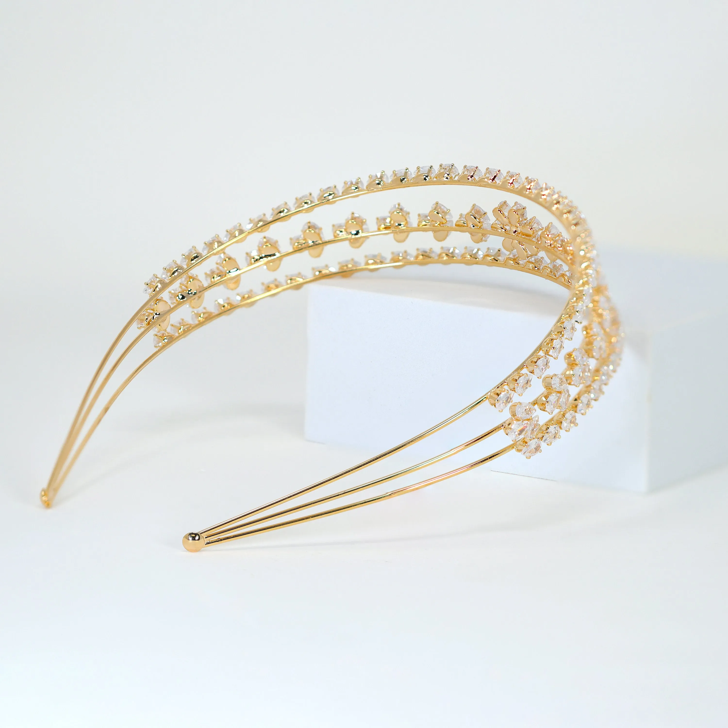 Swarovski Crystals Floral Vine Leaves Three Layer Gold Headband, Hair Vine Headband, Bridal Hair , Rhinestone Headband, Delicate Headband.