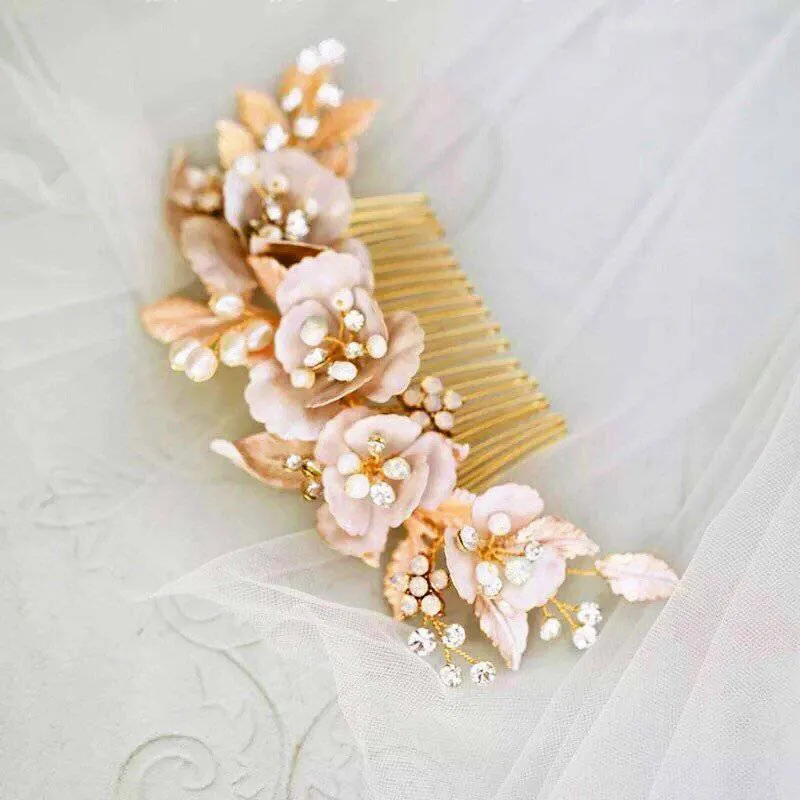 Swarovski Freshwater Pearls Large Baroque Pink Flower Bridal Hair Comb, Wedding Hair Accessories, Bridal Hair piece, Wedding Hair Accessory.