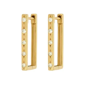 Three Stories 14K Yellow Gold Classic Diamond Rectangular Hoop Earring