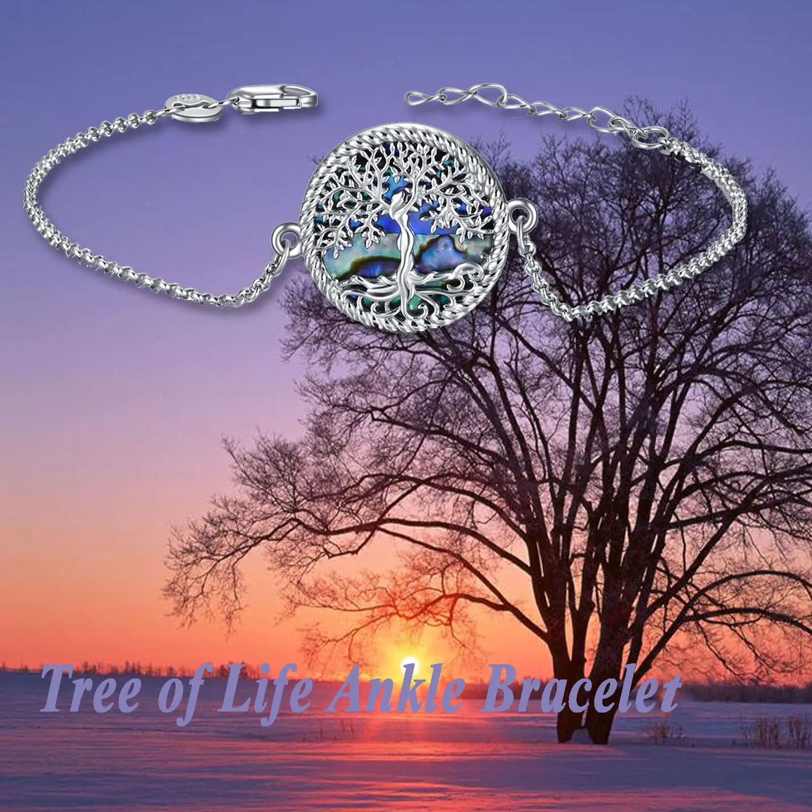 Tree of Life Anklet Sterling Silver Abalone Shell Tree of Life Ankle Bracelet Tree Jewelry for Women Girls Gifts