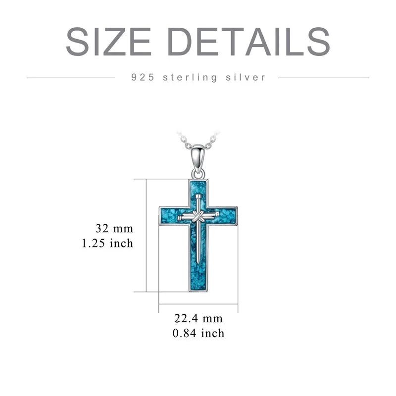 Turquoise Cross Necklace for Women Sterling Silver Cross Pendant Birthday Christmas Cross Jewelry Gifts