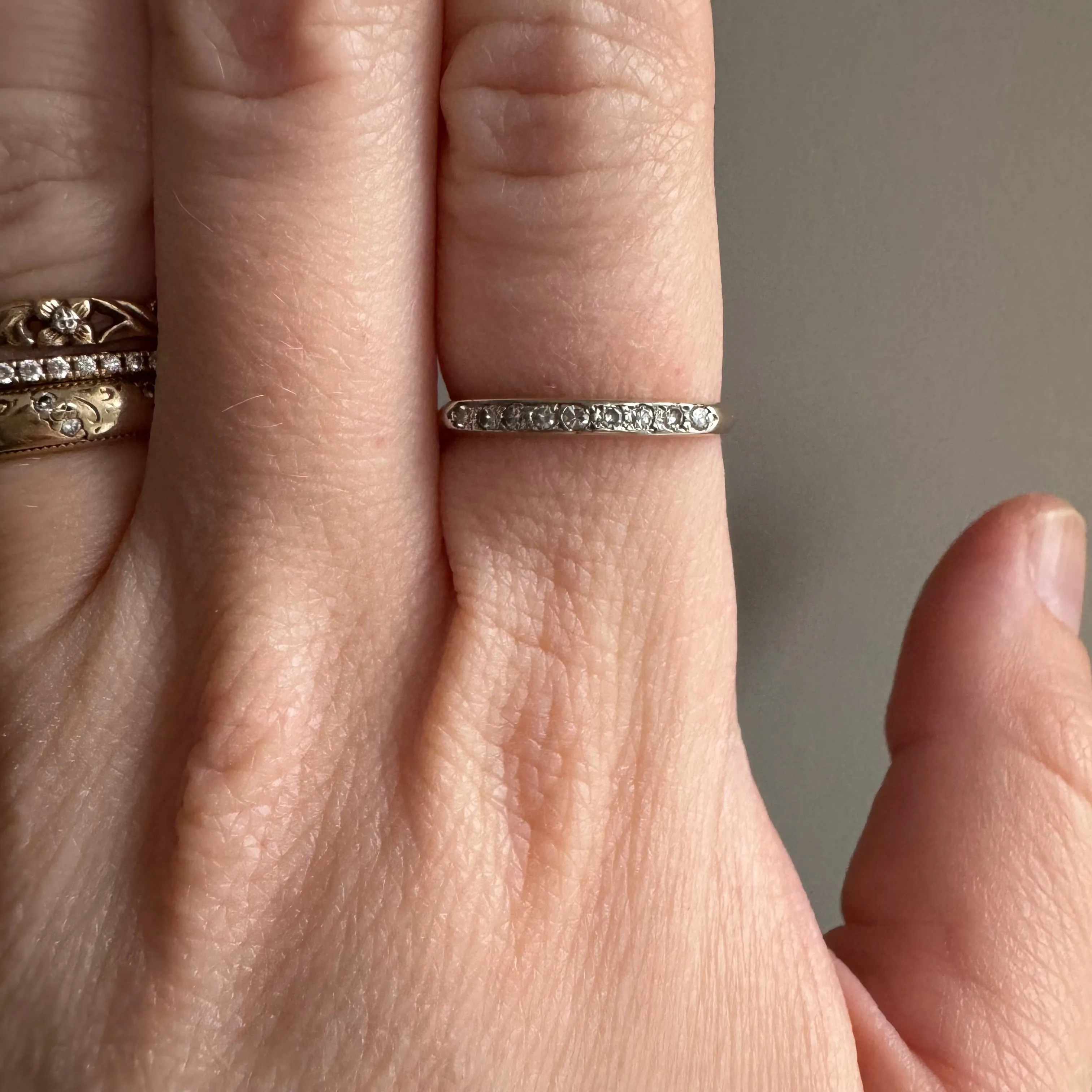 V I N T A G E // nine in a row / 14k yellow and white gold diamond band / size 6.5-6.75