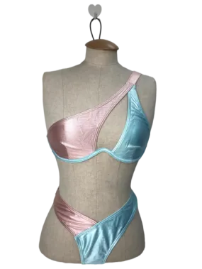 VAI21 Blue Glitter Splice Underwired Bikini UK 10