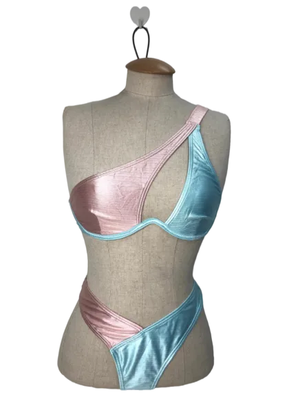 VAI21 Blue Glitter Splice Underwired Bikini UK 10