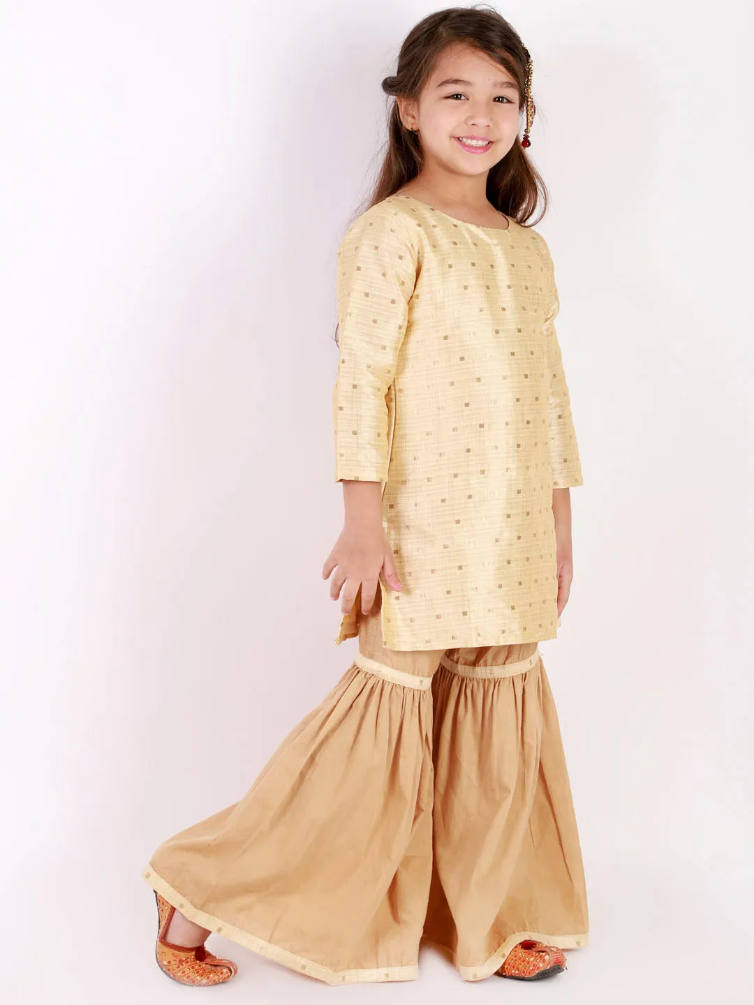 Vastramay Banarasi Gold And Rose Gold Woven Siblings Set