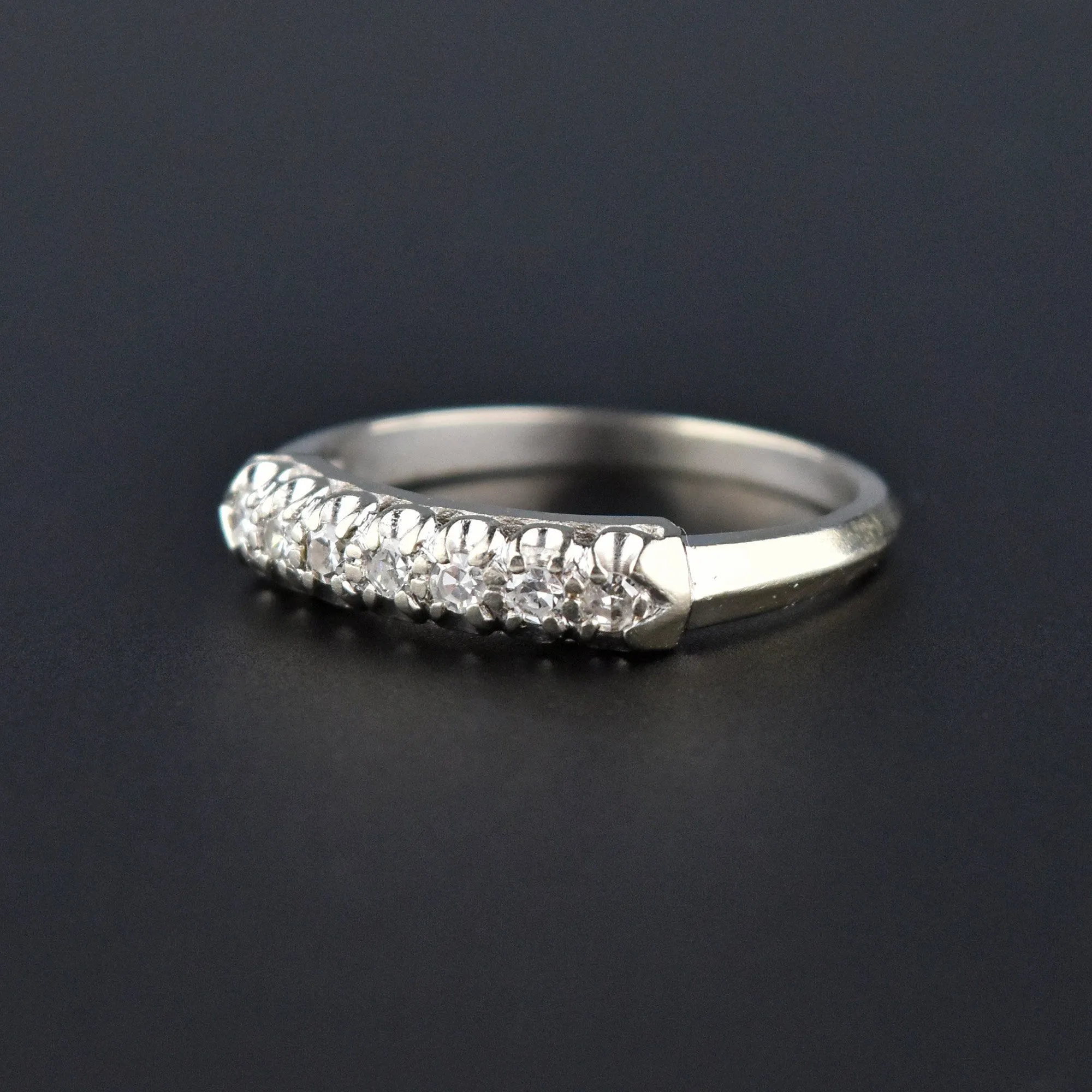 Vintage 14K White Gold Half Eternity Band Ring, Sz 7