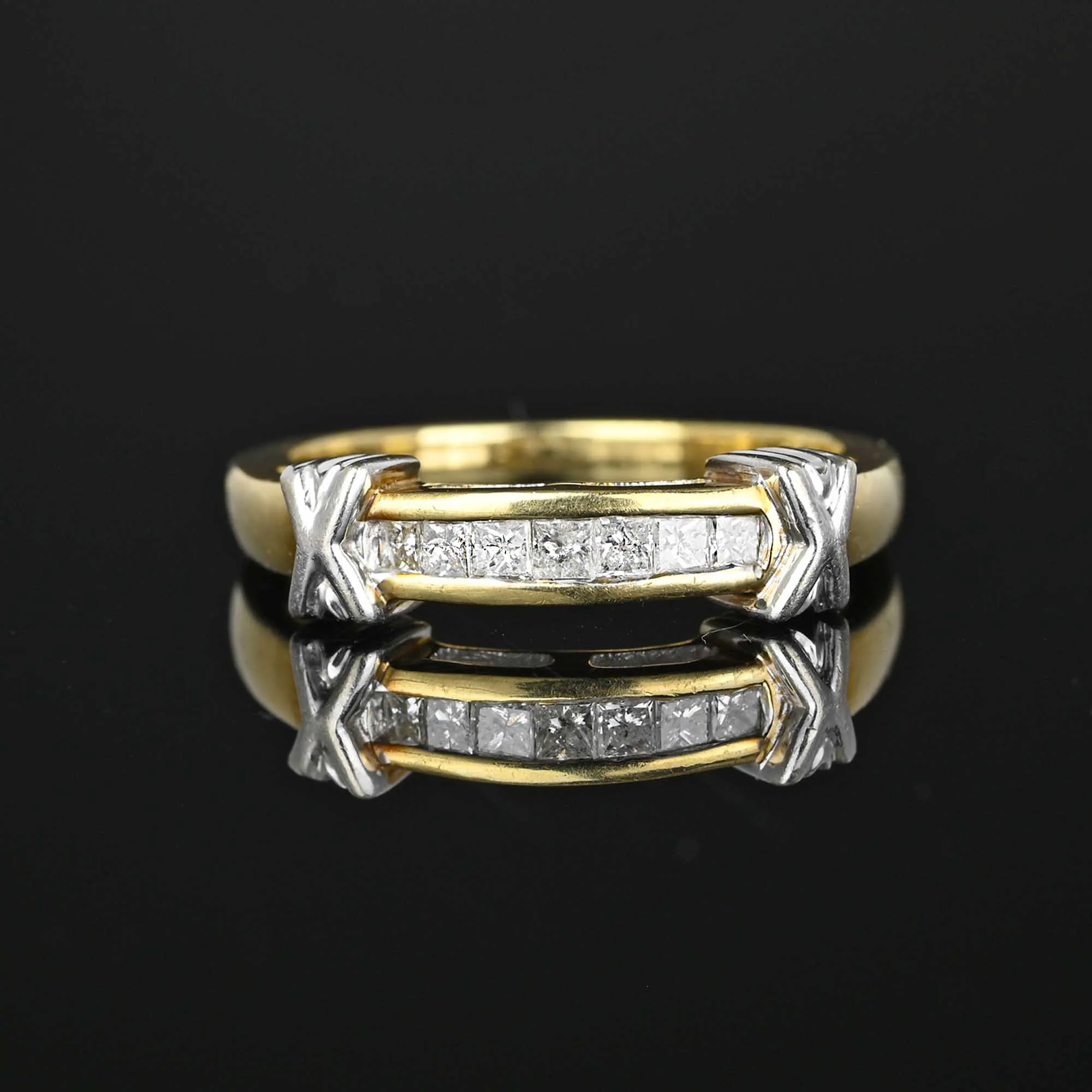 Vintage 7 Stone Princess Cut Diamond Ring Band in Gold