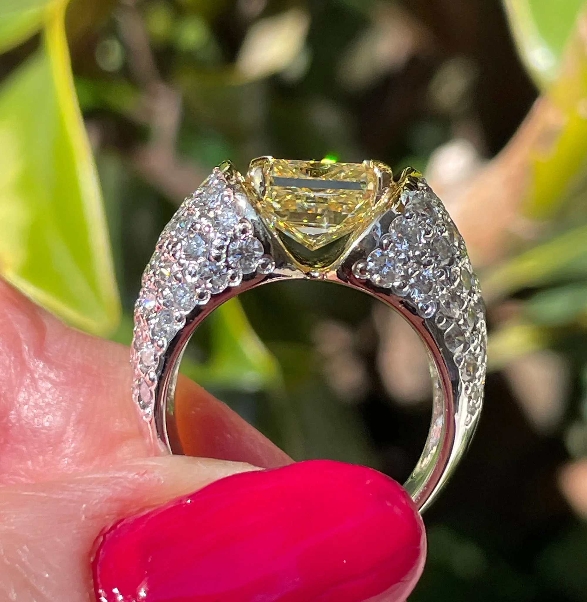 Vintage “Canary” GIA 7.02ctw Natural Fancy YELLOW Radiant Cut Diamond Dome 18K Ring