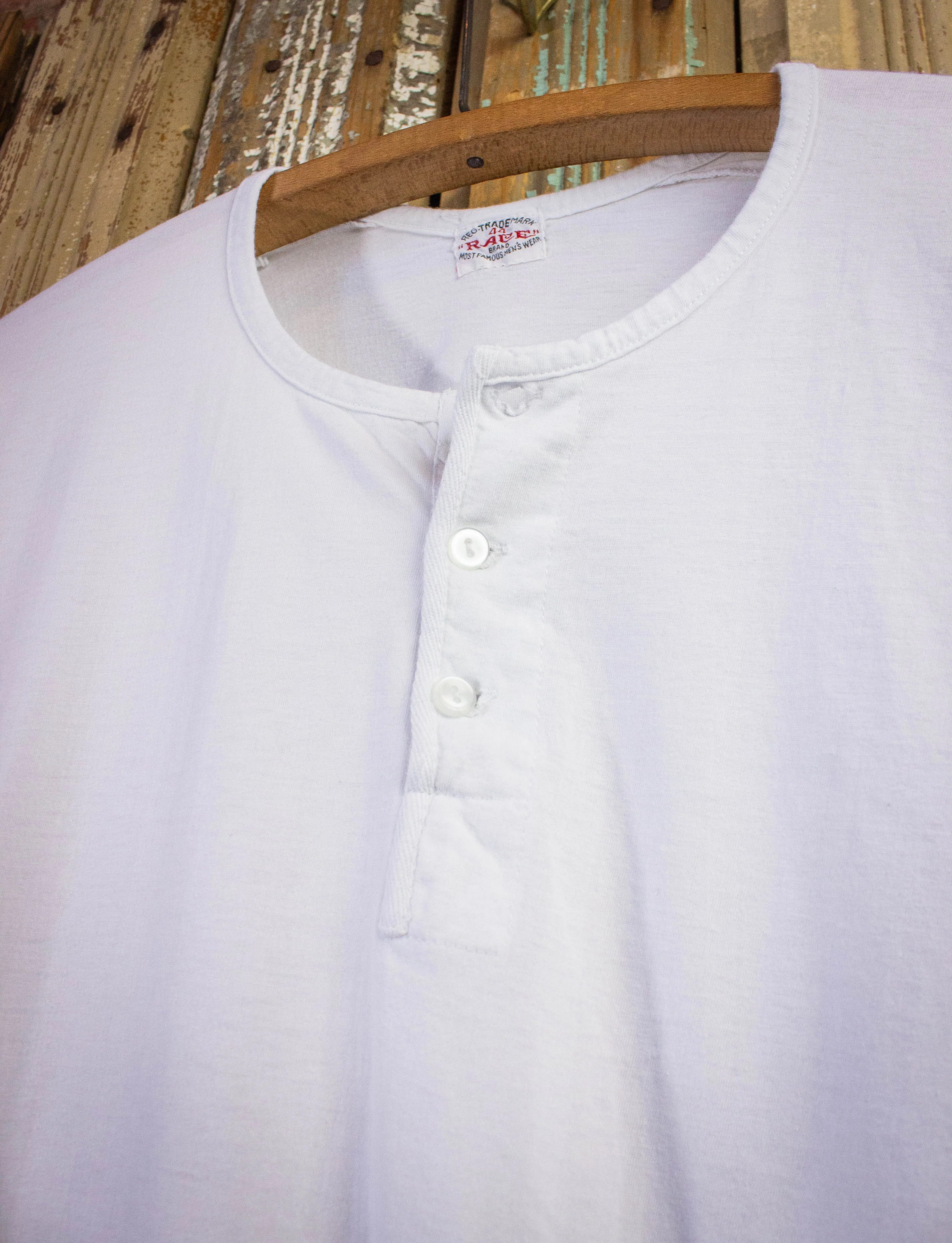 Vintage Race Brand White Henley Shirt 70s Large