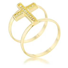 WildKlass 0.08ct CZ 14k Gold Plated Contemporary Cross Ring