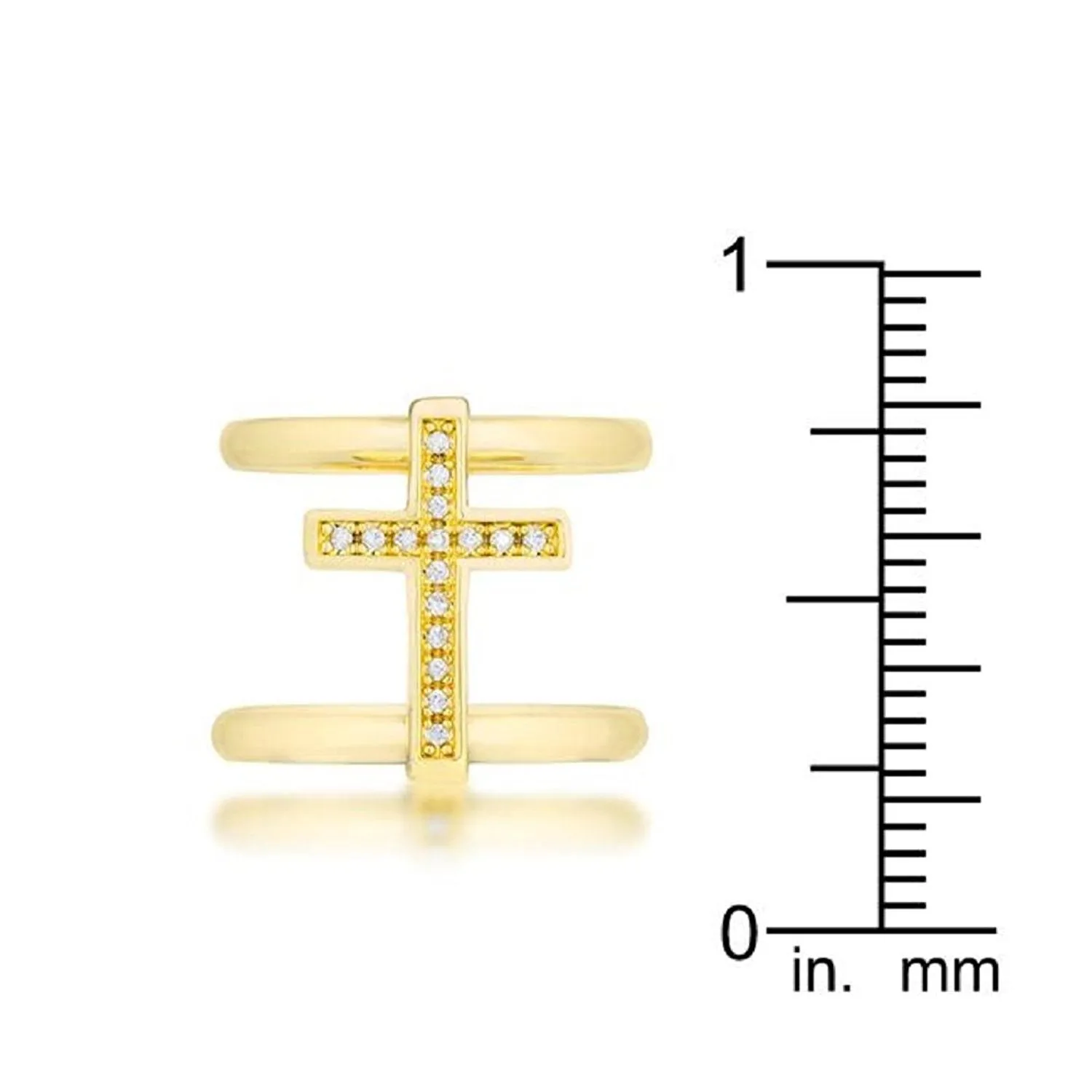 WildKlass 0.08ct CZ 14k Gold Plated Contemporary Cross Ring