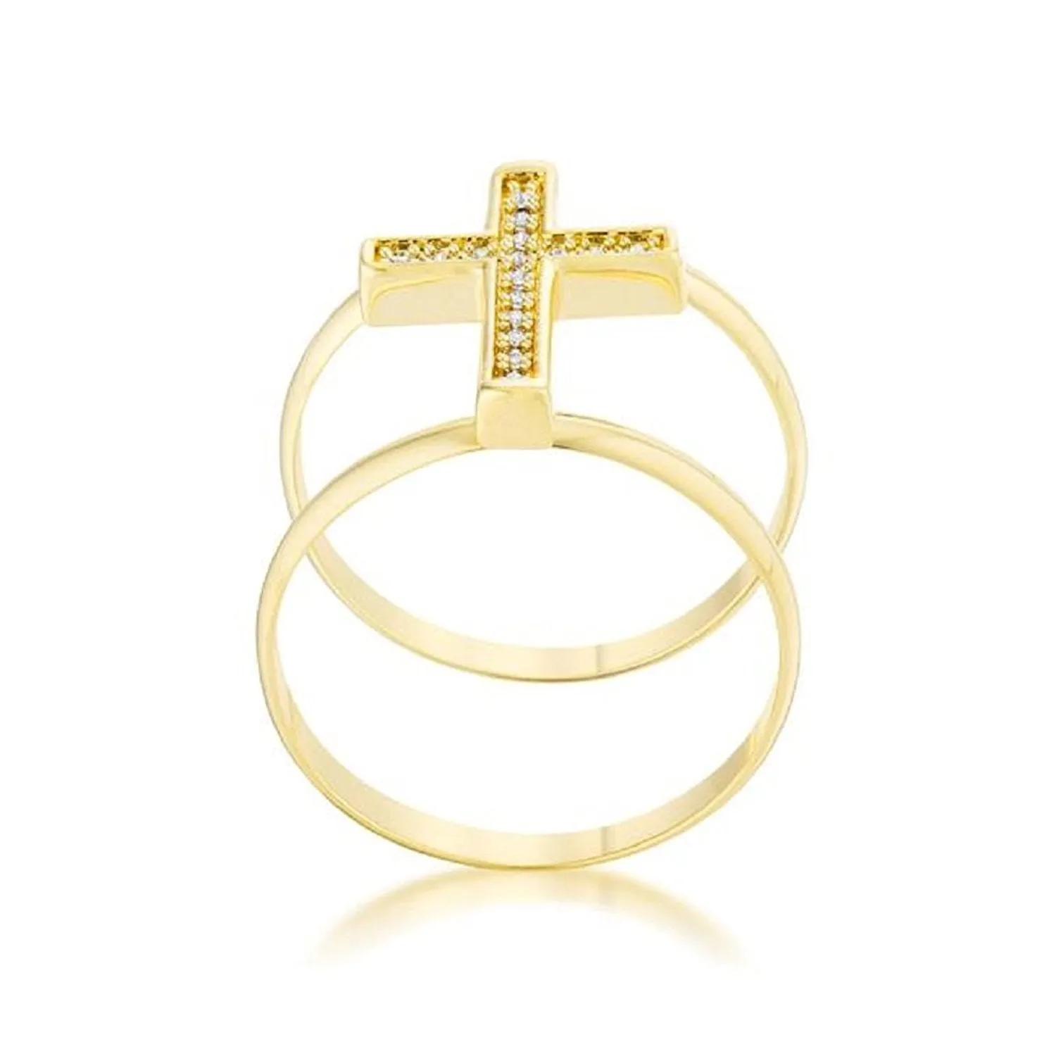 WildKlass 0.08ct CZ 14k Gold Plated Contemporary Cross Ring