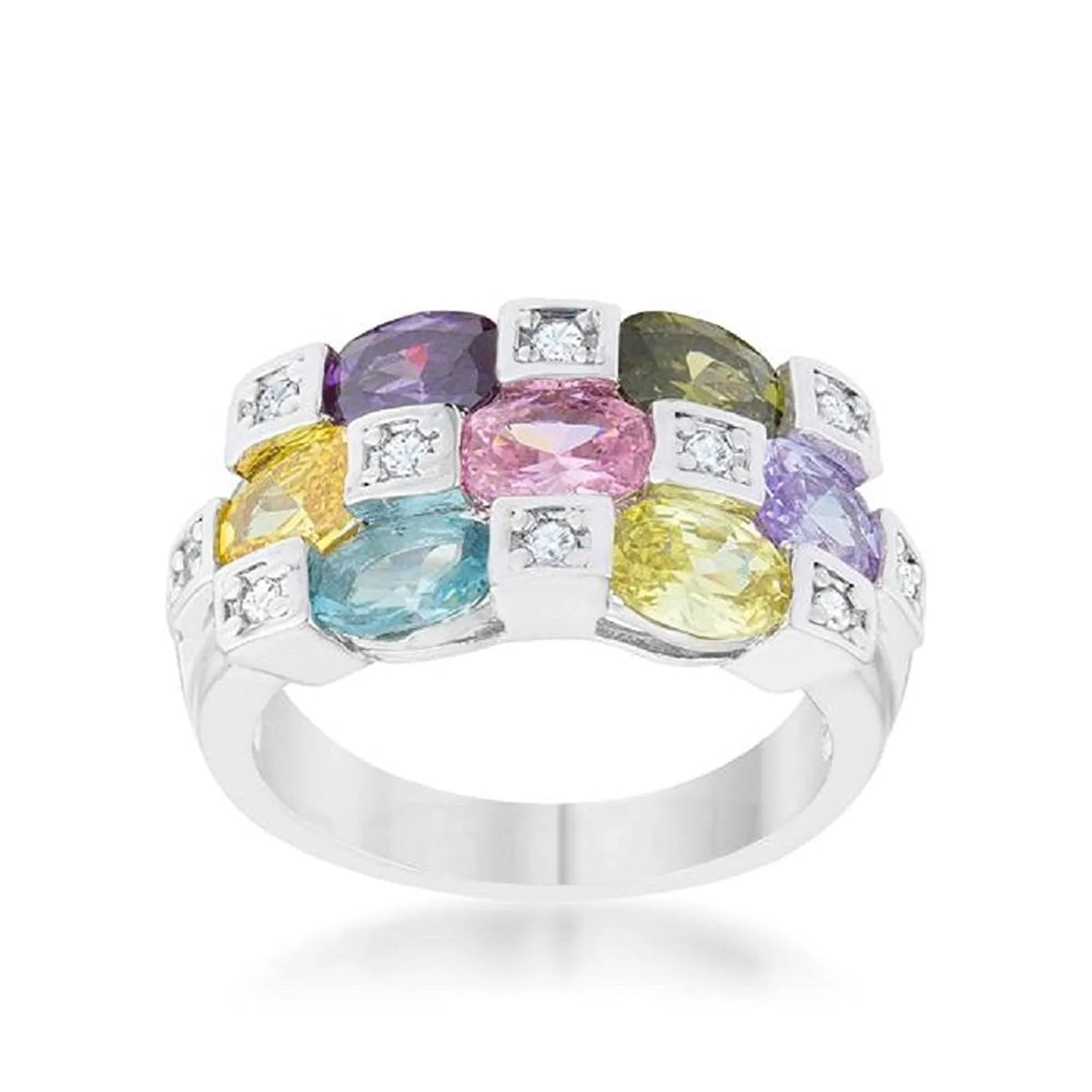 WildKlass 3.1ct Multicolor CZ Rhodium Plated Cocktail Ring