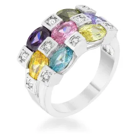 WildKlass 3.1ct Multicolor CZ Rhodium Plated Cocktail Ring