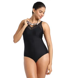 Women's Endurance Mesh Panel One Piece Swimwear - Black